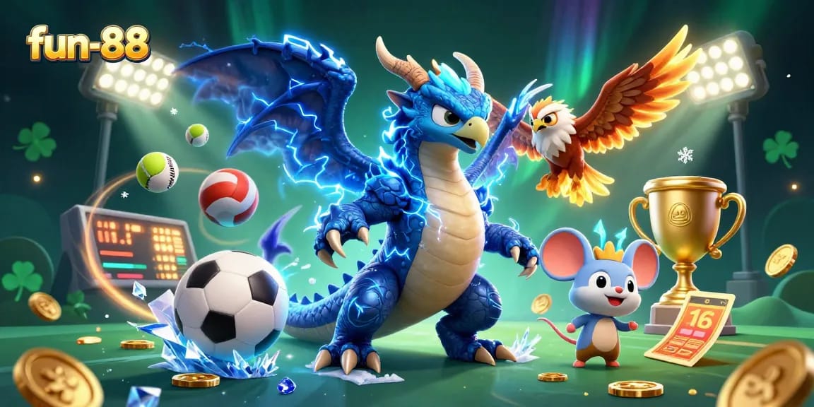 Experience thrilling action at fun-88 with dynamic sports elements and vibrant casino characters.