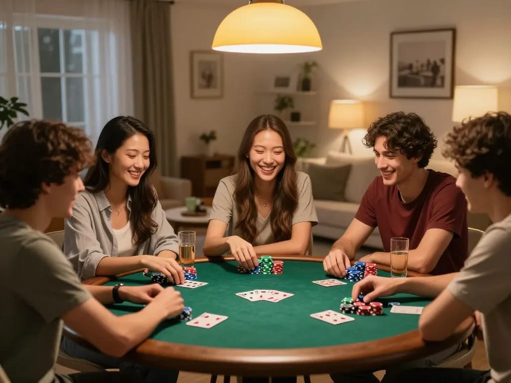 Engaging poker game night with friends captures the spirit of DAFTAR IDNSCORE in a cozy atmosphere.