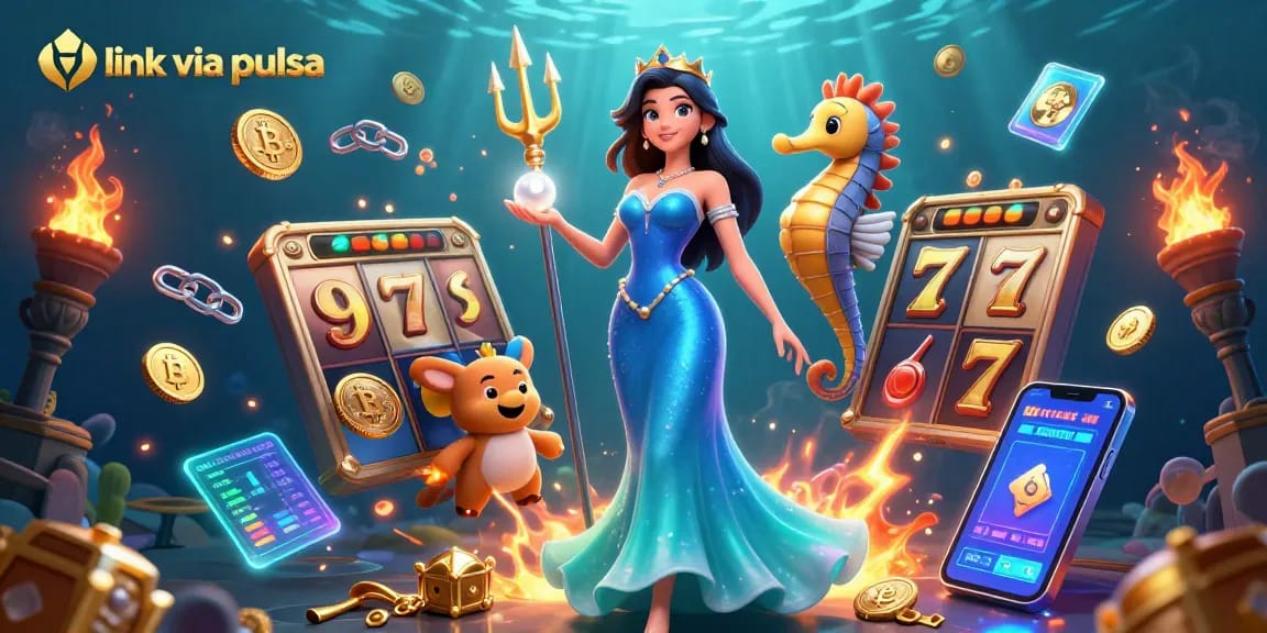 Engage with link via pulsa for exciting slot games in a vibrant underwater scene featuring glowing treasures.