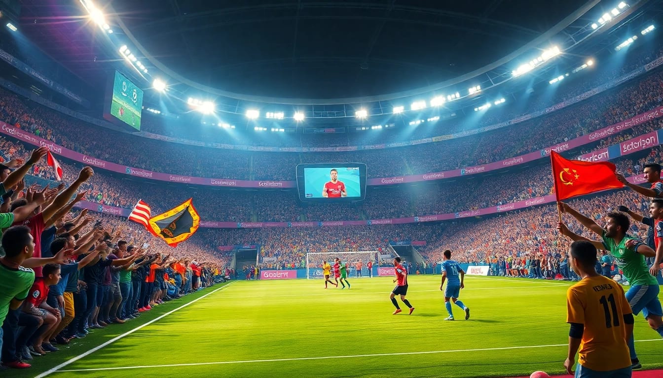 Crowd excitement during a live soccer match streaming at https://socolive.spot/, featuring vibrant stadium atmosphere.