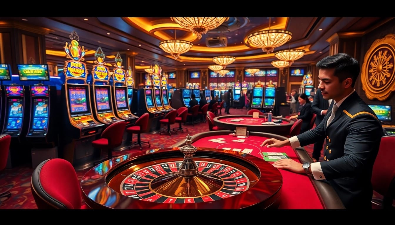 Engaging casino atmosphere showcasing slots and roulette with ktp jitu-themed betting action.