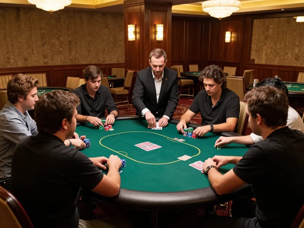 Pemain terlibat dalam permainan poker strategis di kasino paris888, menunjukkan keterampilan dan kegembiraan.