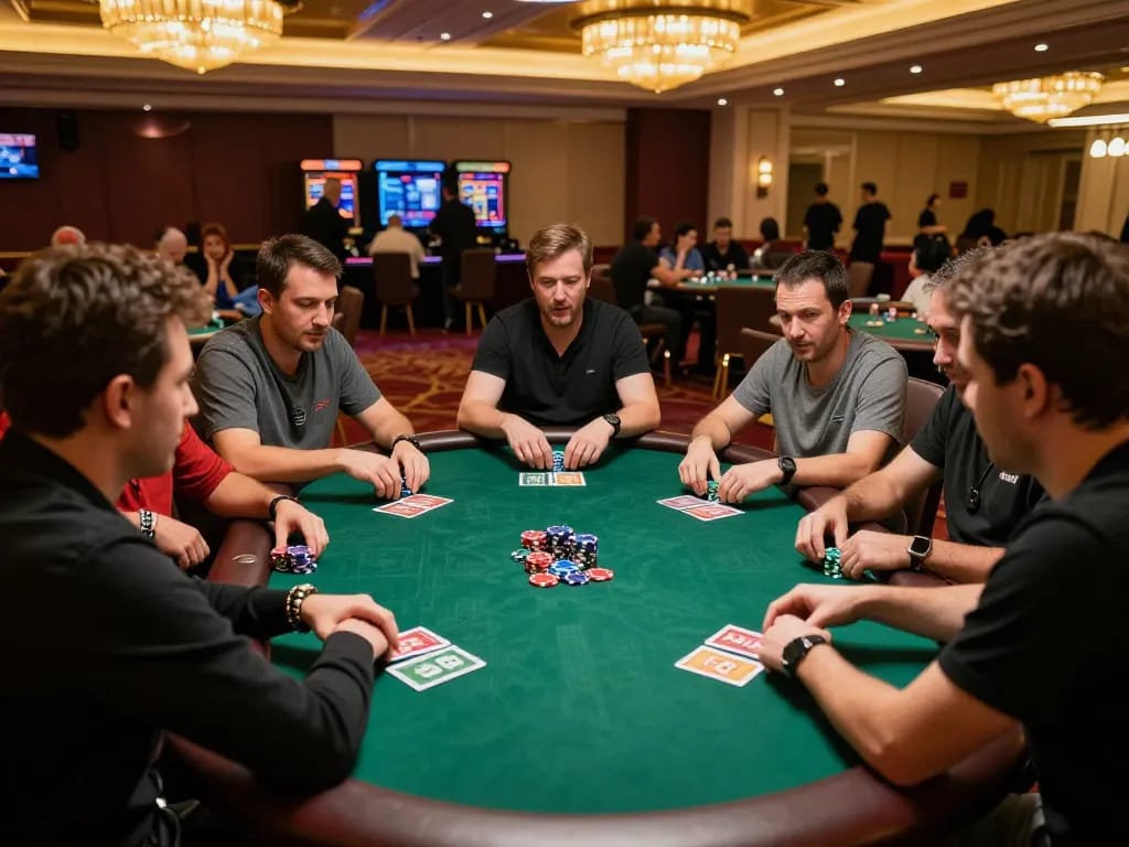 KADAL 778 poker game in a luxurious casino showcasing strategic gameplay and player excitement.