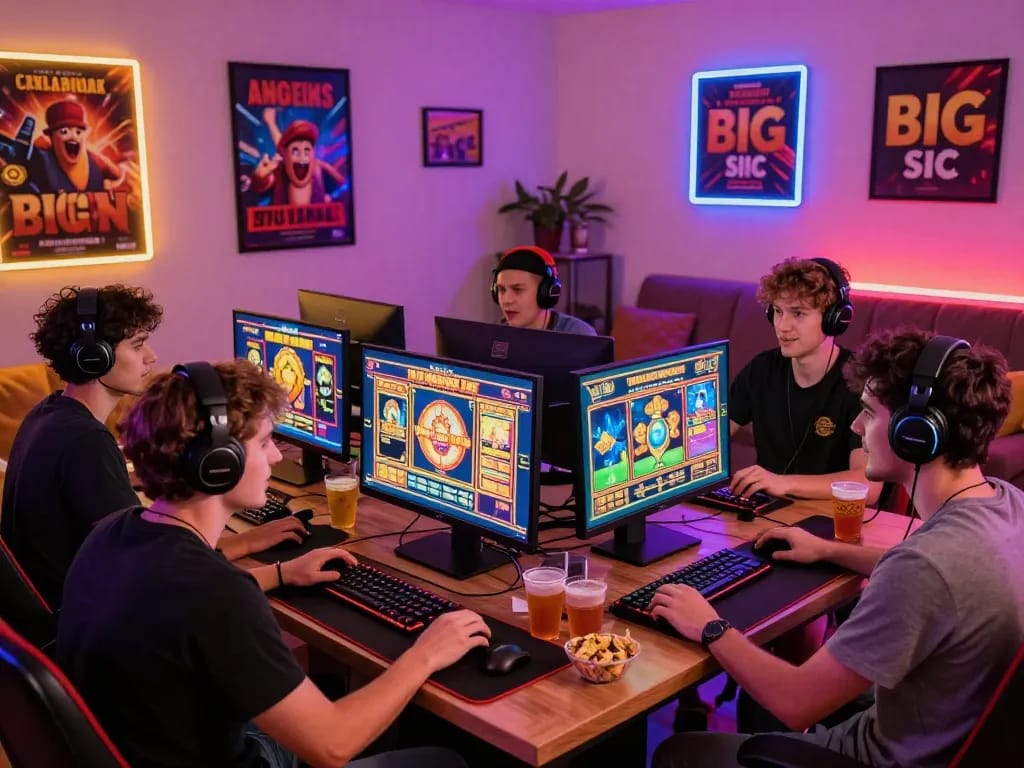 Pengalaman bermain yang mendebarkan di rumah dengan pemain menikmati permainan slot virus88 dalam suasana yang penuh warna