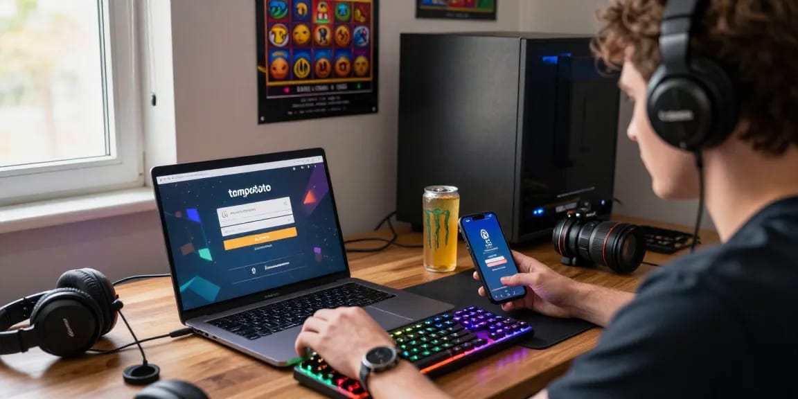 Engaging gaming experience with tempototo login interface, player immersed in thrilling online casino atmosphere.