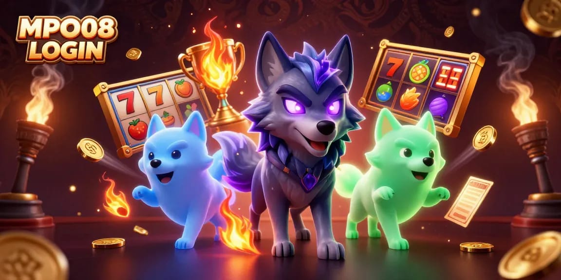 Experience seamless gaming with MPO08 LOGIN, featuring a dynamic casino illustration.