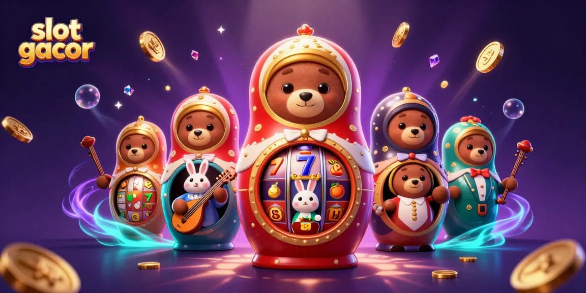Experience the excitement of slot gacor with dynamic casino-themed illustrations featuring vibrant characters and elements.