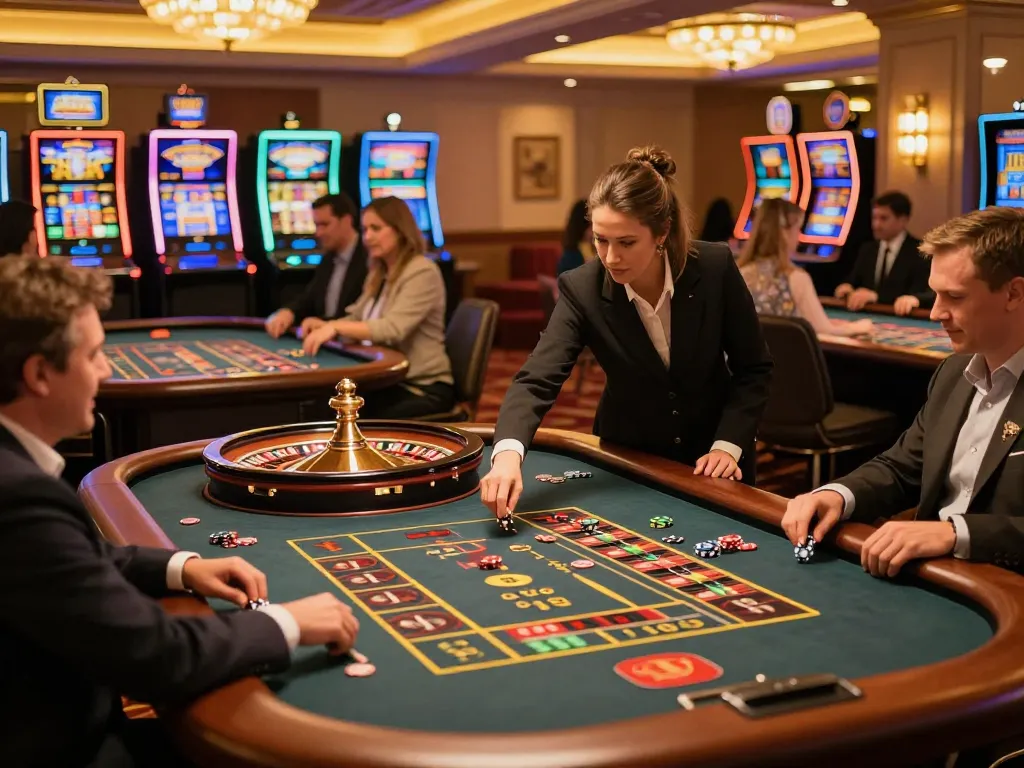 VA88 players eagerly placing bets at roulette tables in a lively casino atmosphere, capturing the excitement of gaming.