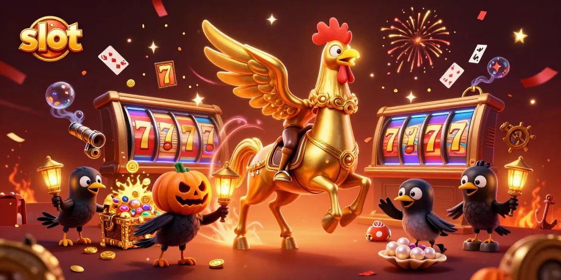 Experience thrilling slot action in a vibrant casino scene filled with gold and confetti.