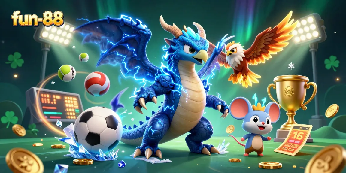 Experience thrilling action at fun-88 with dynamic sports elements and vibrant casino characters.