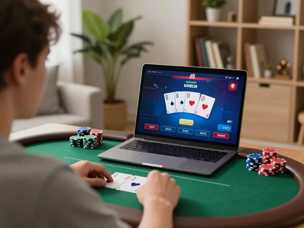 MPOID login interface displayed on a laptop during an engaging online poker session
