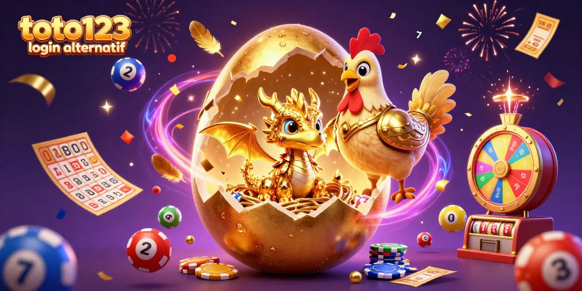 Experience thrilling fun with toto123 login alternatif showcasing a golden baby dragon amidst vibrant lottery elements.
