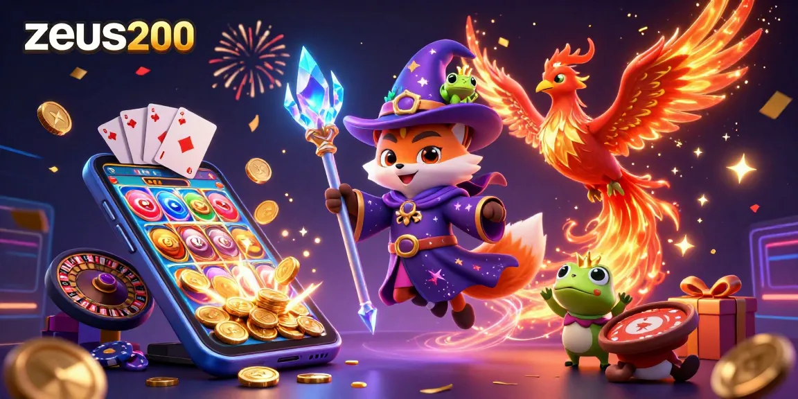 Permainan slot zeus200 dengan karakter sihir dan elemen kasino yang menakjubkan.