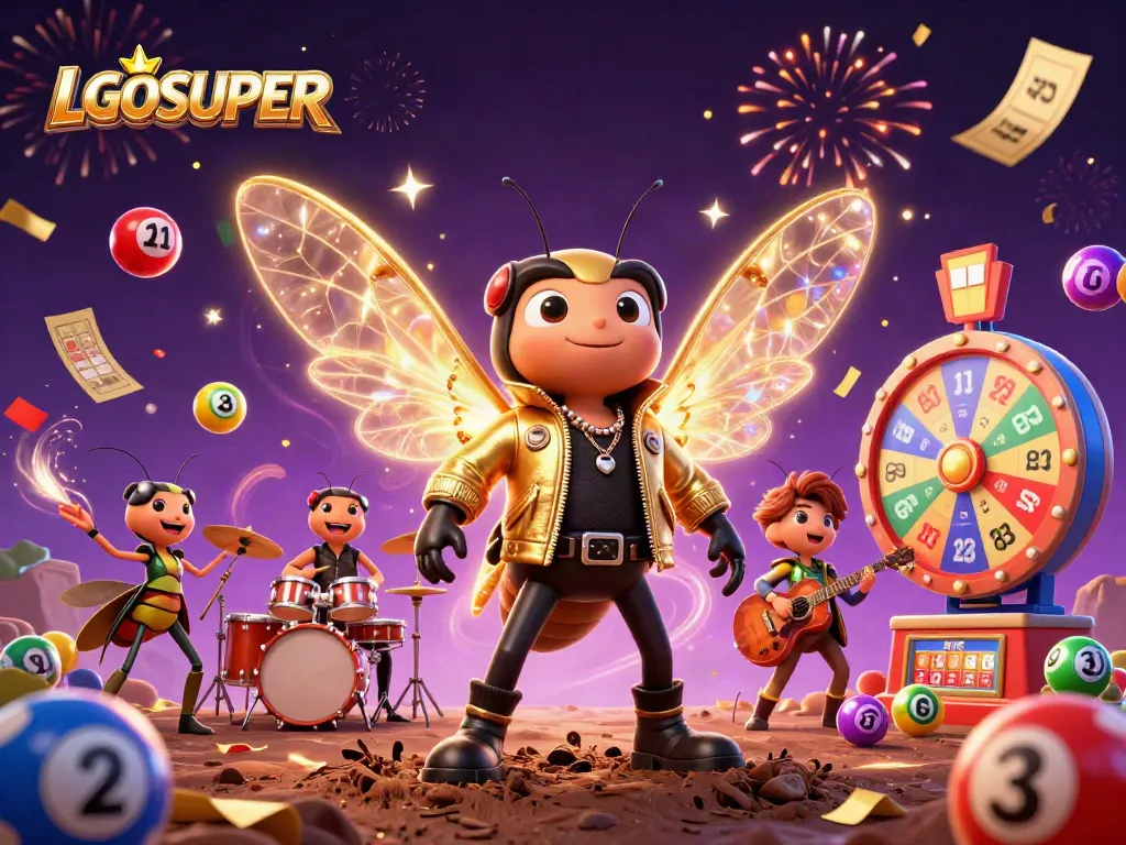 Engaging scene with LGOSUPER characters celebrating lottery and gaming excitement.