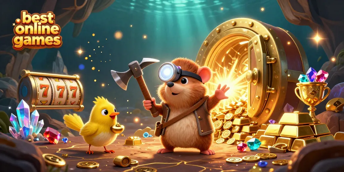 The treasure hunter mole uncovers the best online casino games among treasures and gems in a vibrant scene.