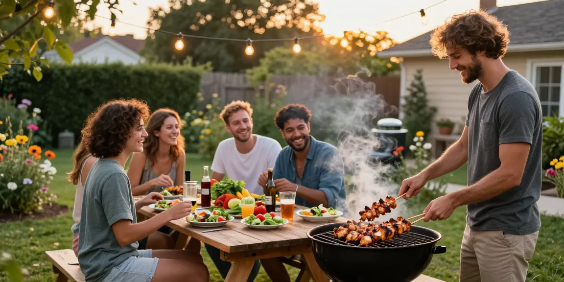 Grup teman menikmati BBQ dengan cara BOS88 Daftar yang seru dan menggugah selera.