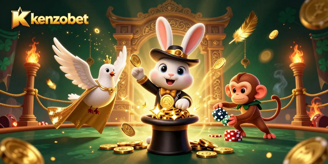 Kenzobet membawa Anda ke dunia kasino dengan ilustrasi sihir dan poker yang menarik.