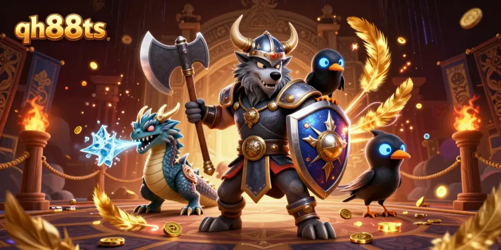 Engage thrilling casino battles with the heroic Viking wolf and dragon at qh88ts
