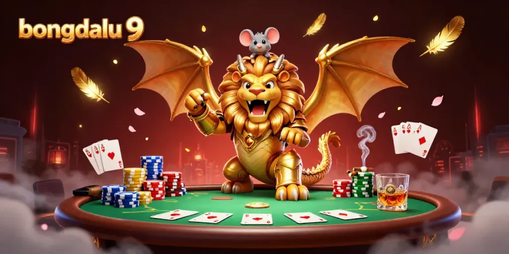 Engage with bongdalu 9 through thrilling poker scenes featuring a majestic chimera in glamorous 3D.