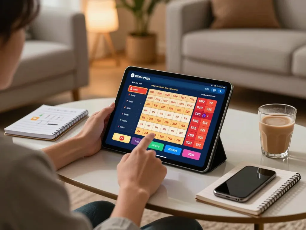 Engaging with toto hk online casino interface on a cozy tablet setup.