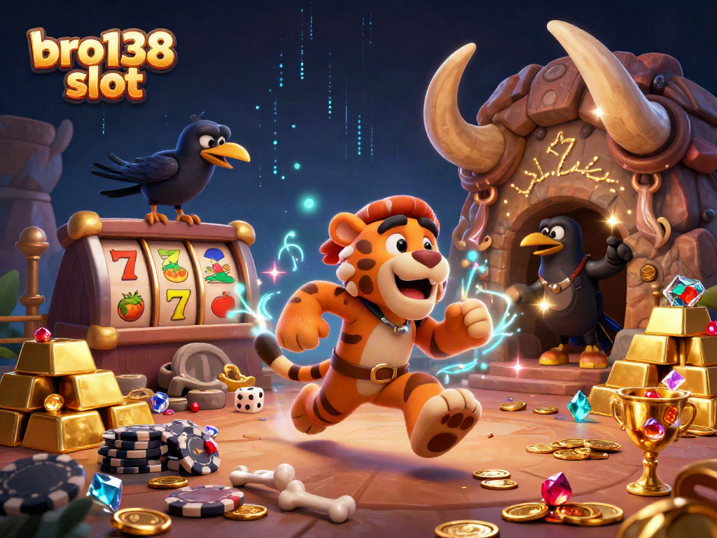 Engage with the thrilling bro138 slot experience in a vibrant prehistoric casino scene.