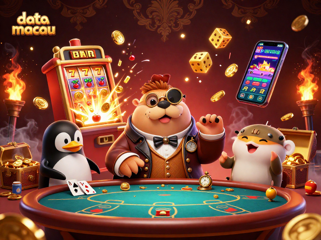 Engage with data macau insights as a walrus, penguin dealer, and pufferfish collide at a vibrant casino table.