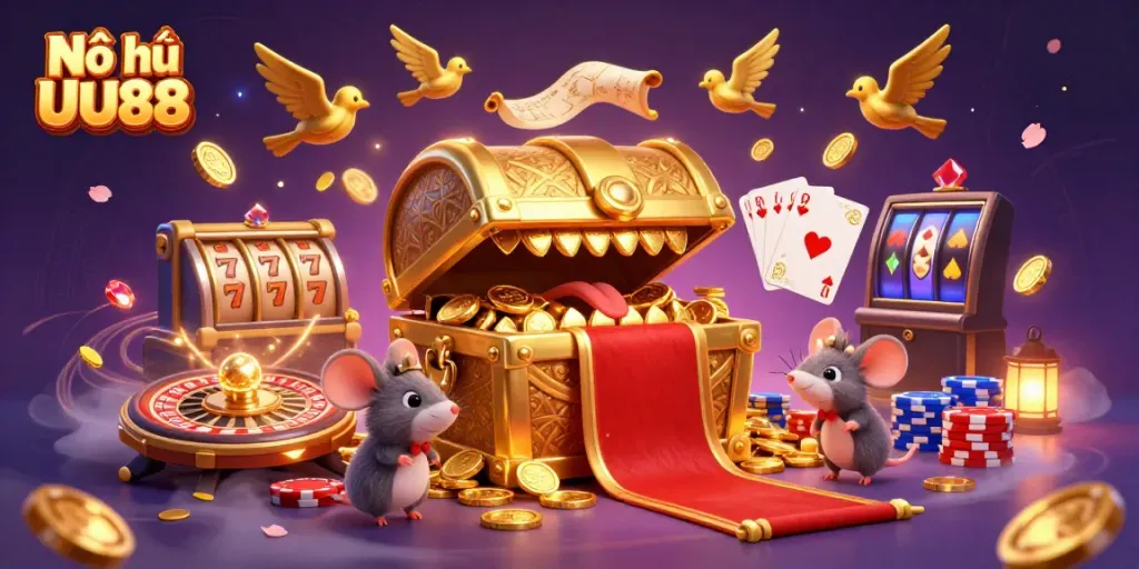 Experience thrilling slot adventures at Nổ hũ UU88 with dynamic casino elements and cartoon treasures.