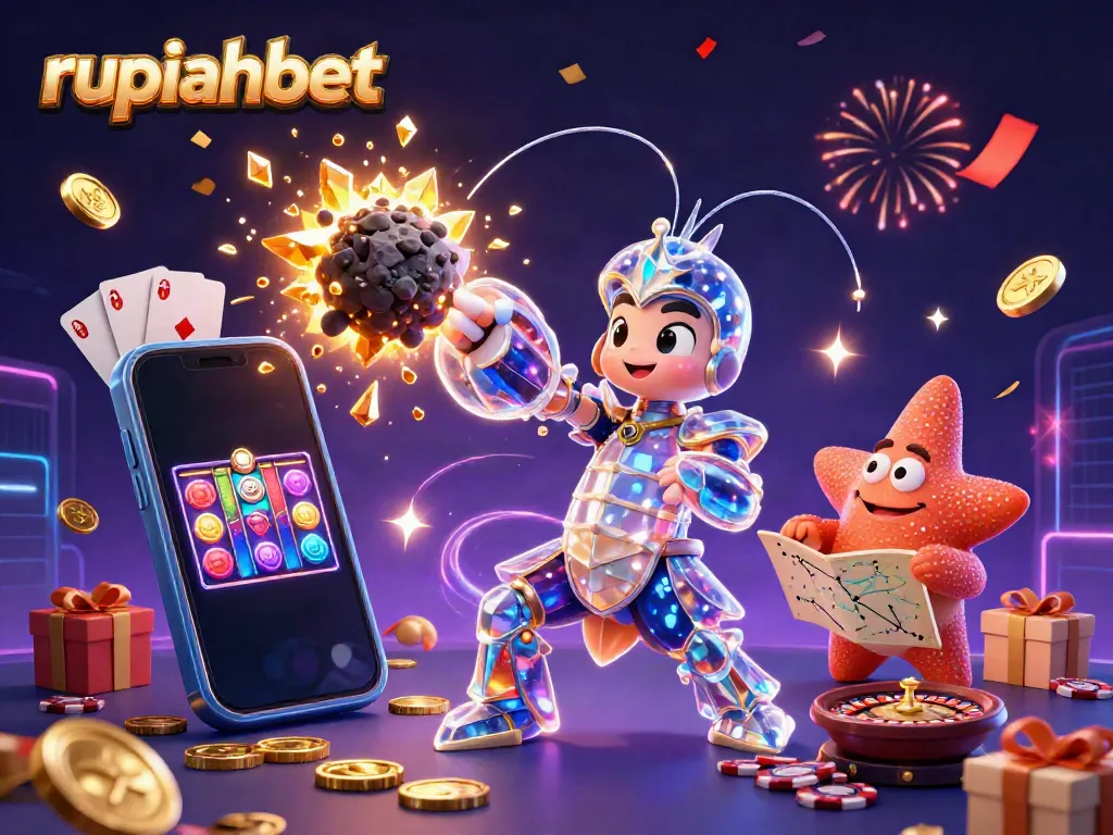 Experience the excitement of gambling with rupiahbet, portrayed through colorful slot games and animated characters.