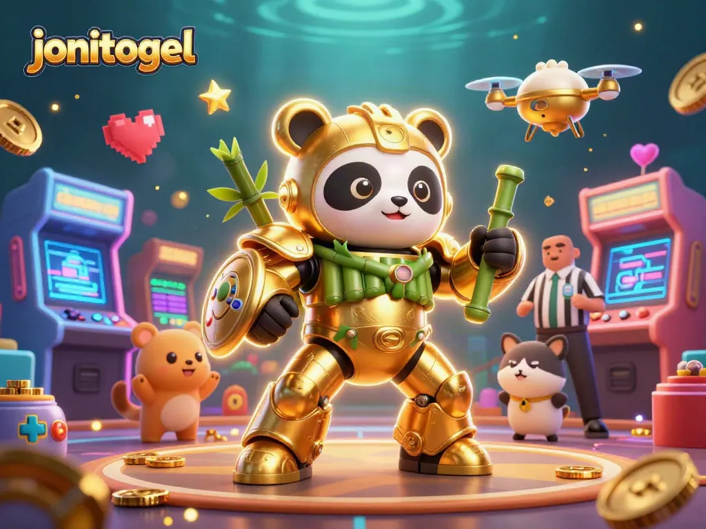 Experience thrilling gameplay with jonitogel, featuring dynamic 3D characters and bright arcade elements.