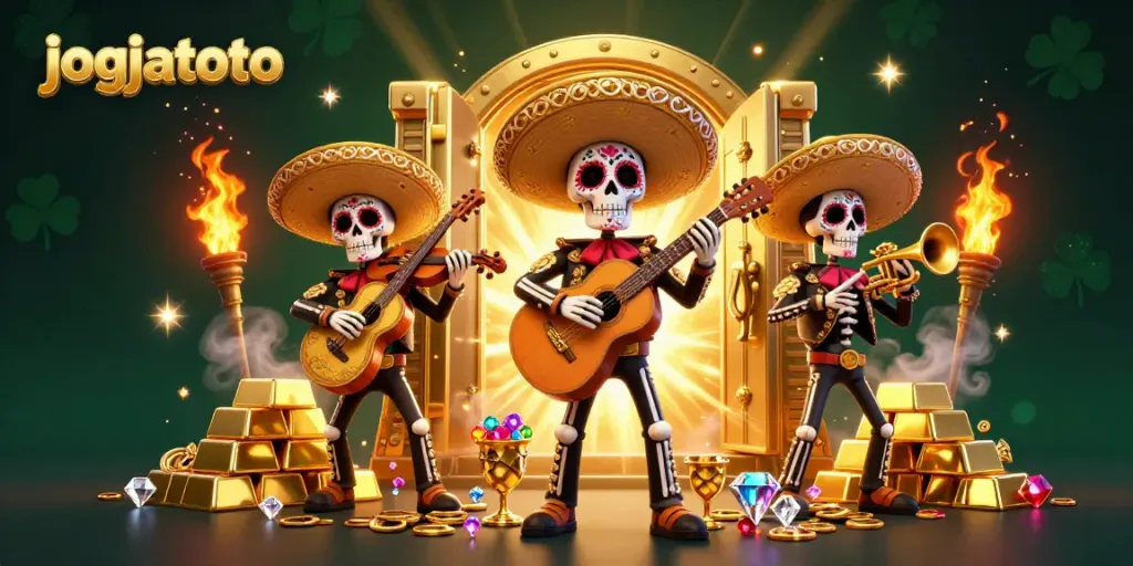 Play at jogjatoto with vibrant 3D mariachi skeletons and dazzling treasures to win!