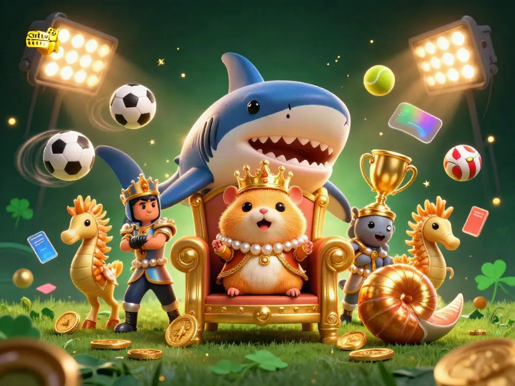 Engage with situs toto as a vibrant 3D illustration showcasing a golden hamster king amidst sports betting excitement.