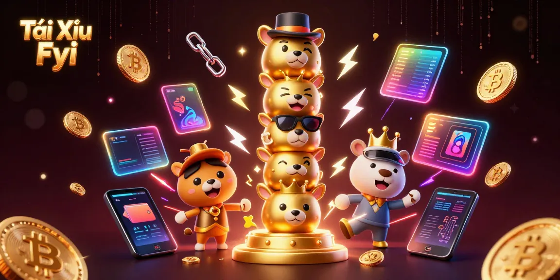 Tài Xỉu Fyi showcases dynamic gambling elements around a golden totem pole in a vibrant casino atmosphere.