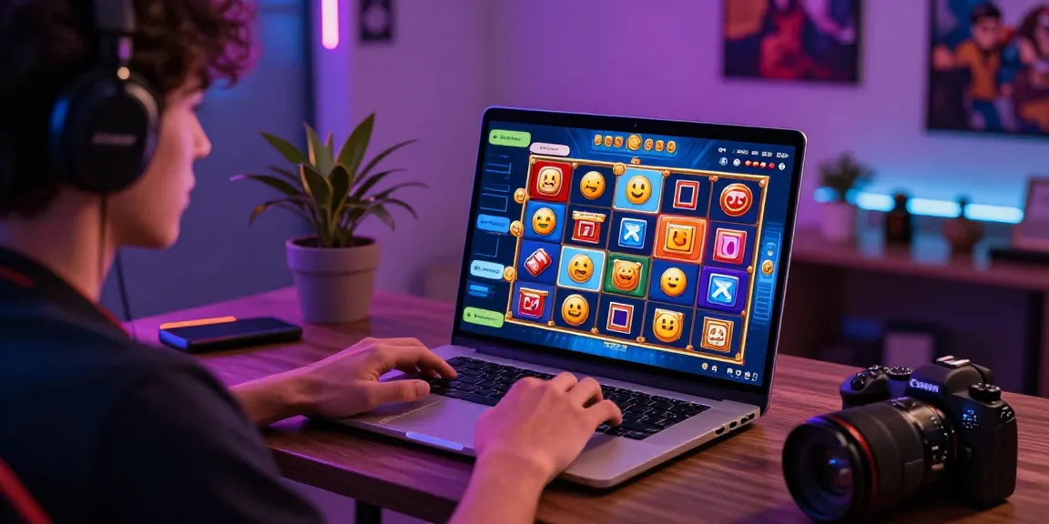 Engaging player immersed in toto slot games within a vibrant online gaming setup, colorful graphics and energetic atmosphere.