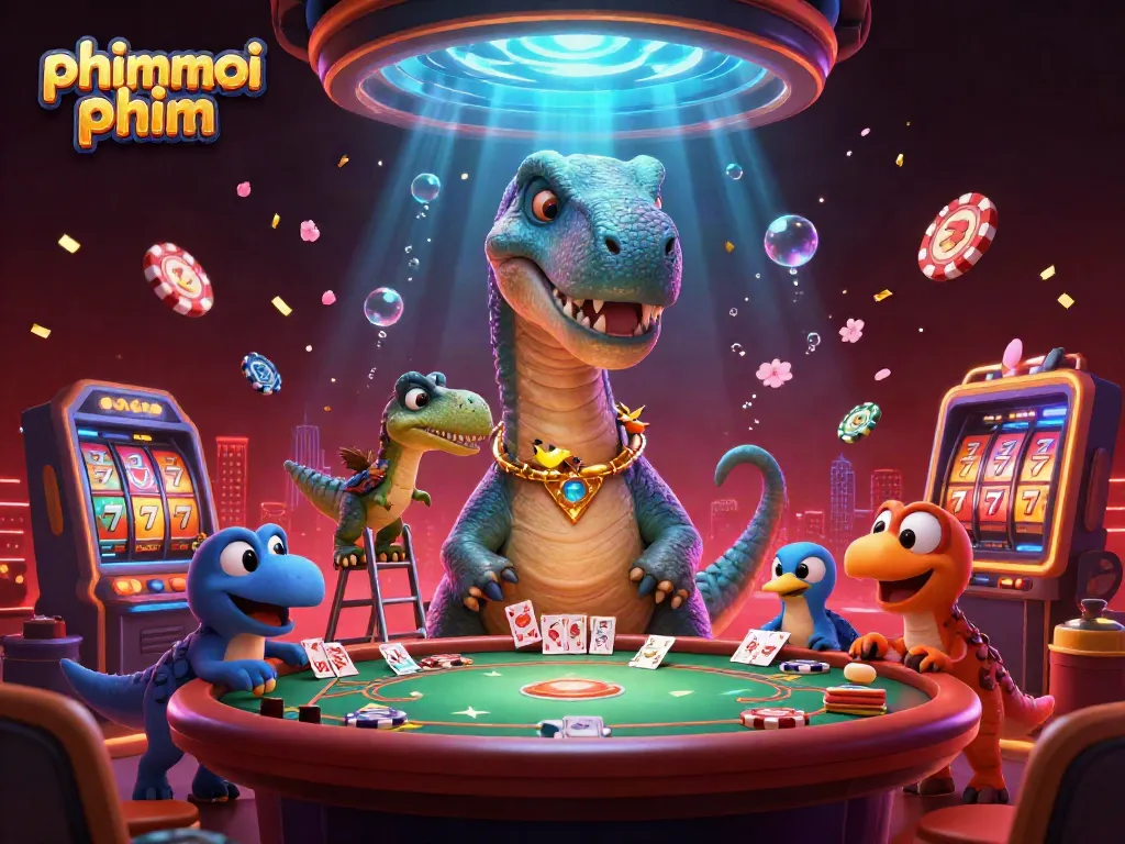Experience phimmoi phim at a vibrant casino with animated characters and dynamic gaming elements.