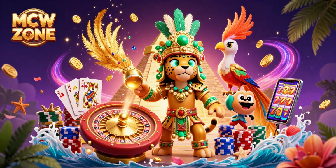 Experience thrilling gaming action with MCW ZONE's vibrant 3D illustration of casino excitement.