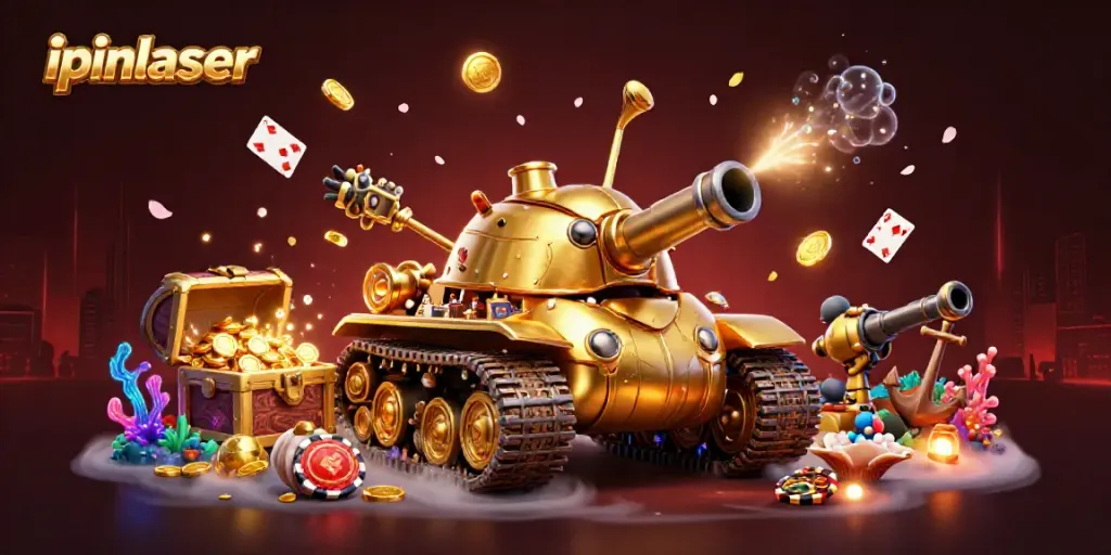 Permainan slot menarik di ipinlaser dengan mesin slot dan elemen kasino disertai dekorasi yang menawan.