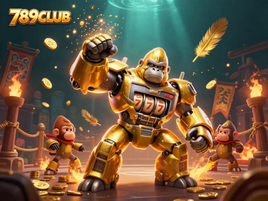 Experience thrilling gameplay with 789CLUB as the gorilla mech fights in an action-packed casino atmosphere.