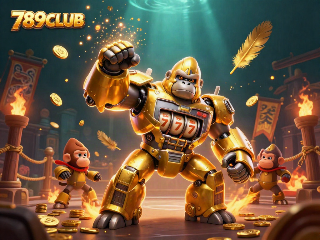 Experience thrilling gameplay with 789CLUB as the gorilla mech fights in an action-packed casino atmosphere.