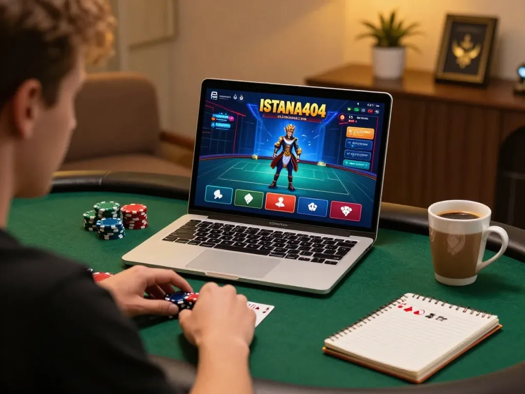 Player enjoying engaging poker on ISTANA404 with strategy notes and cozy atmosphere