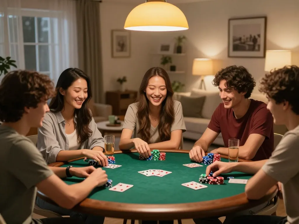 Engaging poker game night with friends captures the spirit of DAFTAR IDNSCORE in a cozy atmosphere.