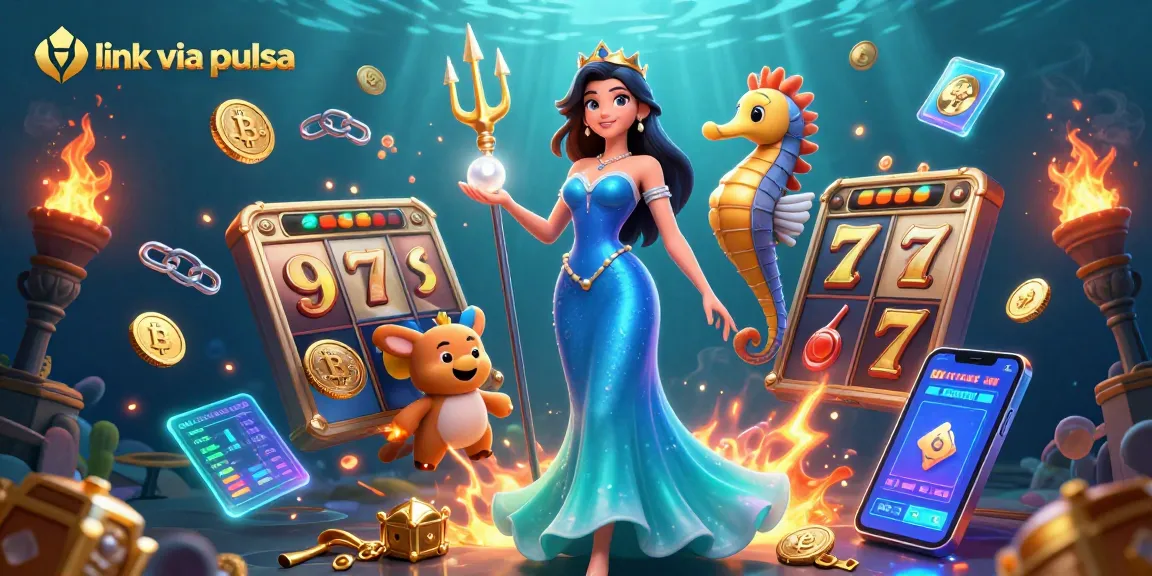 Engage with link via pulsa for exciting slot games in a vibrant underwater scene featuring glowing treasures.