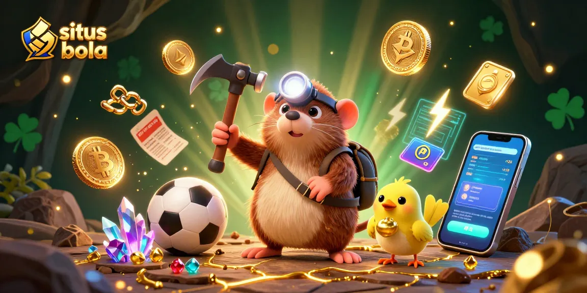 Experience dynamic sports betting action with the vibrant illustration of situs judi bola, featuring a treasure hunter mole.