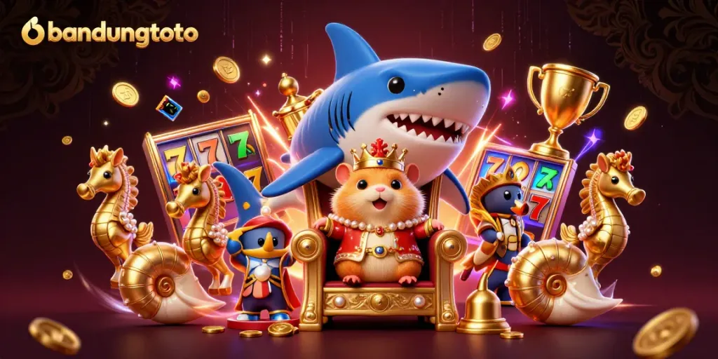 Experience the excitement of bandungtoto with vibrant 3D casino elements and a golden hamster king.
