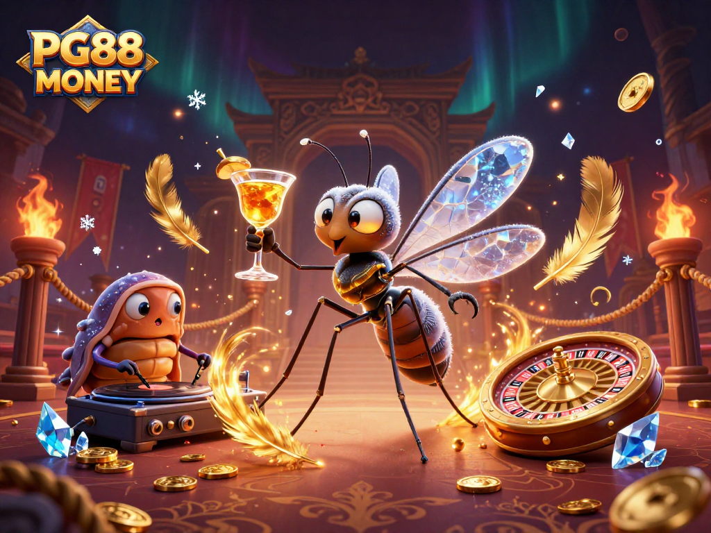 Experience the thrill of PG88 MONEY with unique casino characters and golden roulette wheel action.