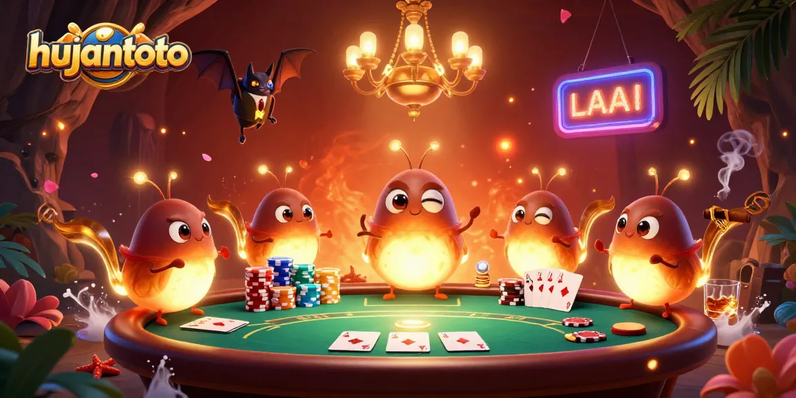 Permainan hujantoto dengan dealer kelelawar di kasino gua yang diterangi glowworms, penuh chip poker.