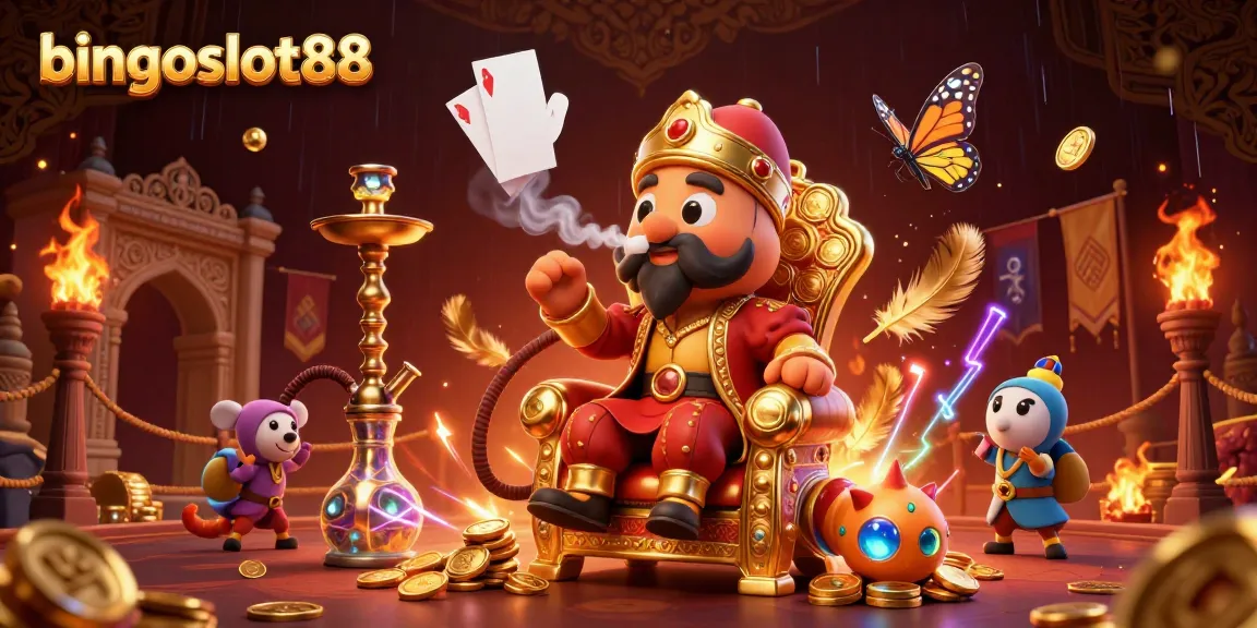 Gambarkan atmosfer menarik di bingoslot88 dengan karakter unik dan elemen kasino yang kaya.