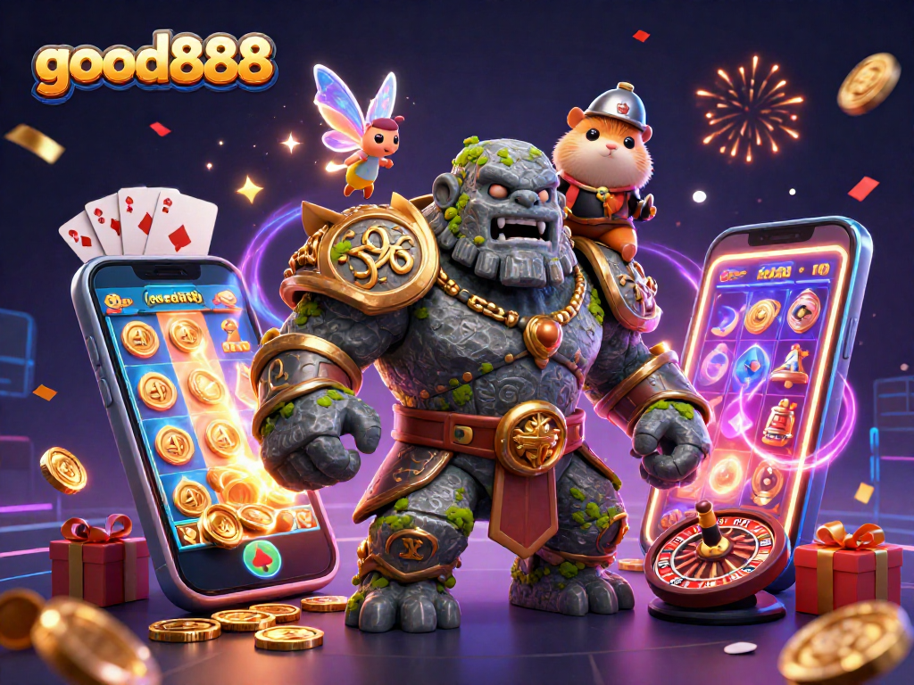 Experience the excitement of good888 with a vibrant casino scene featuring magical characters.