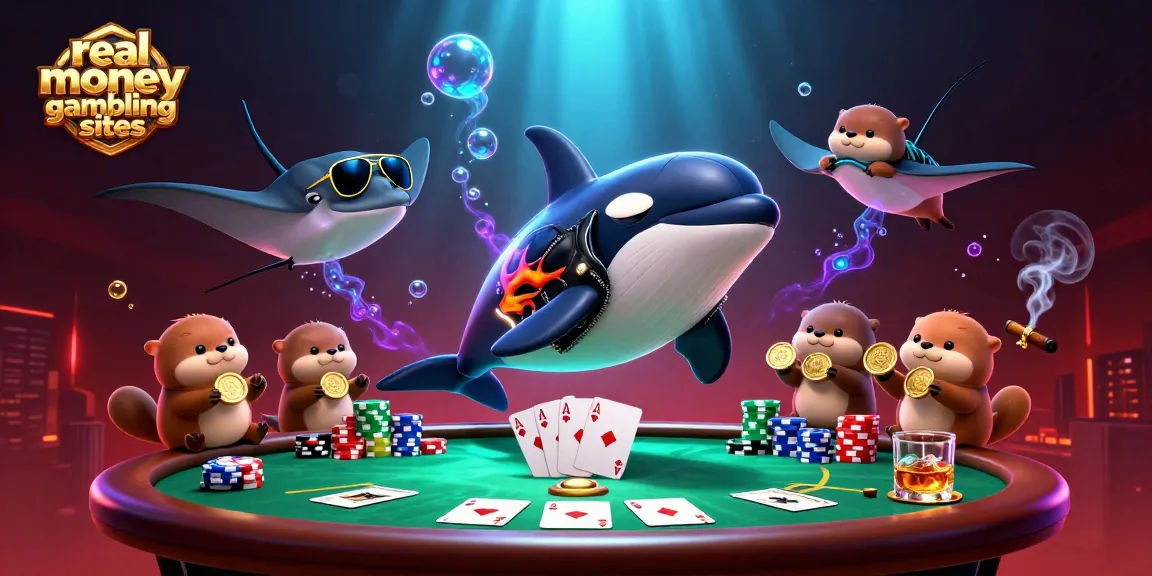 Revel in the excitement of real money gambling sites with orca and stingray amidst poker brilliance.