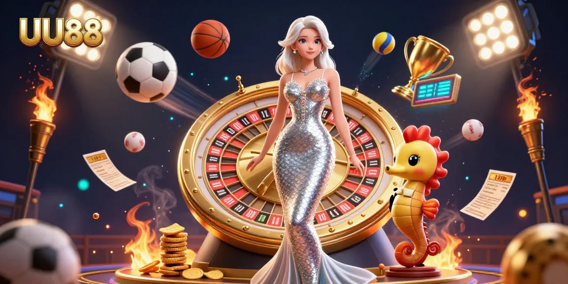 Experience thrilling gaming moments with UU88, featuring a glamorous scene of roulette and sports excitement.