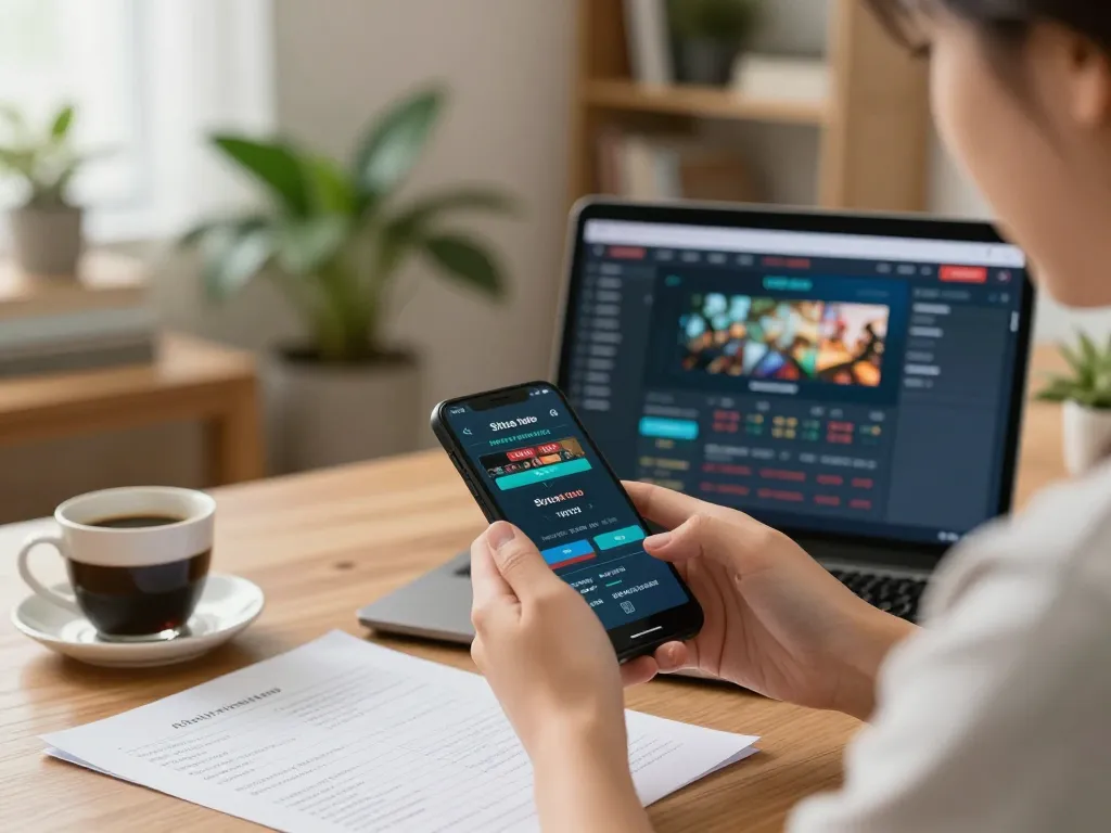 Person strategizing on situs toto app while enjoying comfortable home ambiance